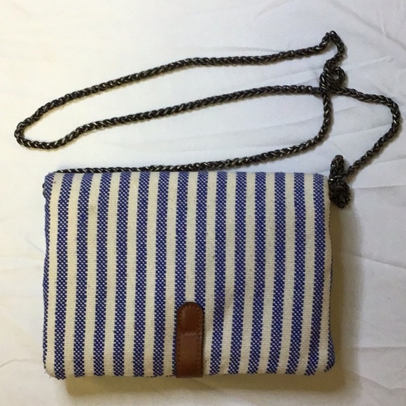 Street Level Blue and White Crossbody Bag with Stripes - Picture 7 of 8